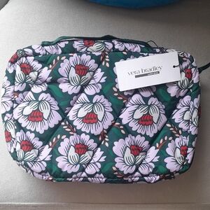 Vera Bradley Green Floral Quilted Travel OrganizePouch with Purple & Red Accents
